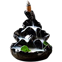 Quemador de conos de reflujo de incienso- Quemador de Incienso de Cerámica Esmaltada- en forma de torre y en negro